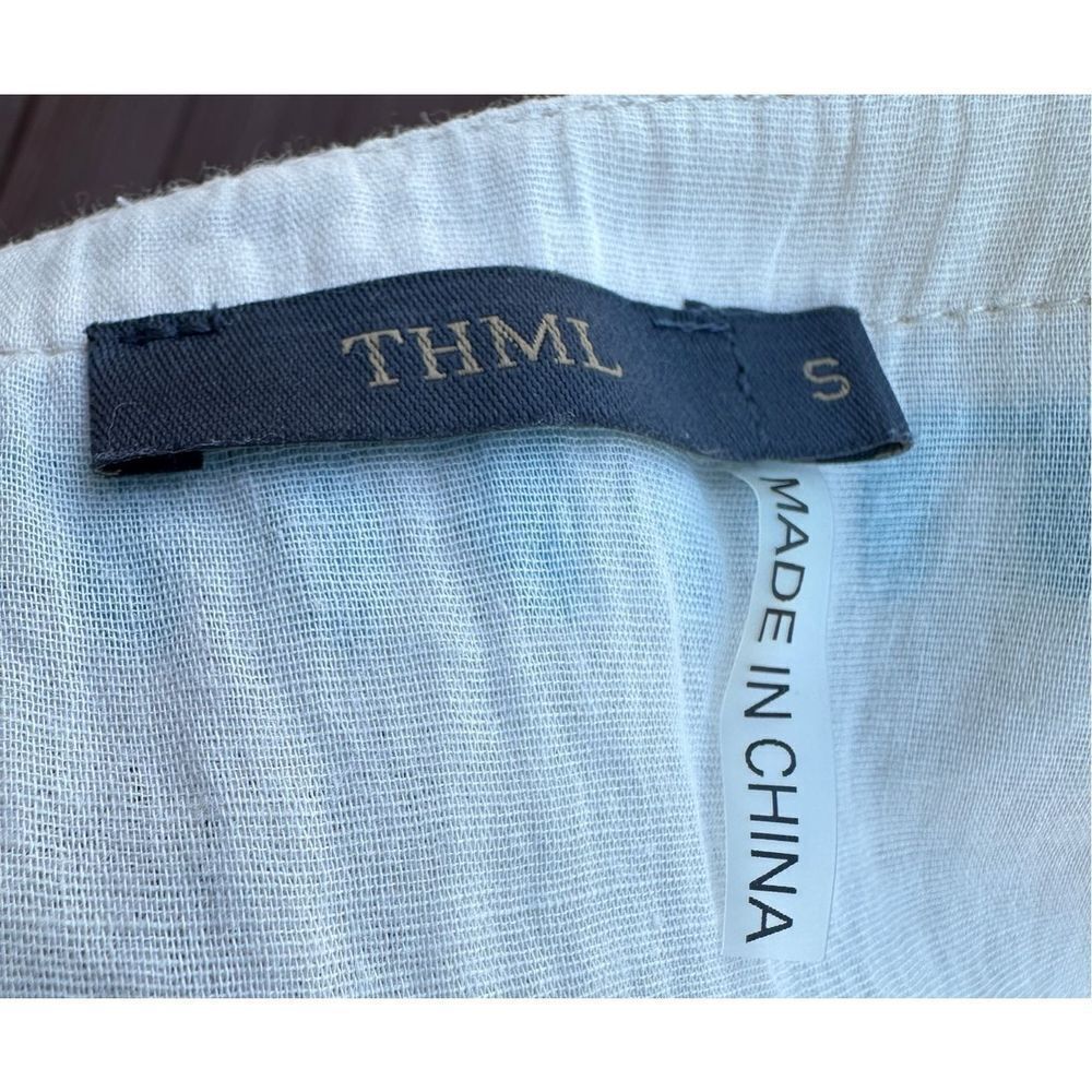 THML Embroidered Top Blouse Creamy Beige Turquoise Short Sleeve V Neck Size S - Picture 5 of 7